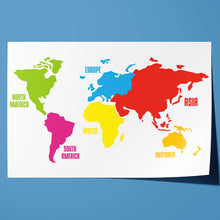 Load image into Gallery viewer, World Map Continents Colours