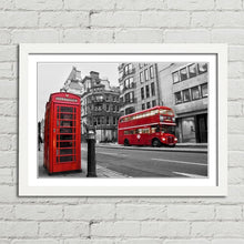 Load image into Gallery viewer, Red Bus and Telephone Box in London