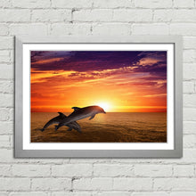 Load image into Gallery viewer, Dolphins Jumping at Sunset