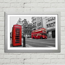 Load image into Gallery viewer, Red Bus and Telephone Box in London