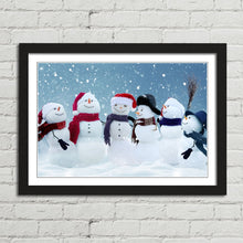 Load image into Gallery viewer, Snowman Choir Smiling at Christmas