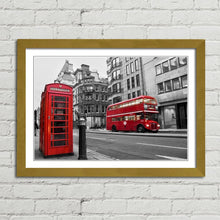Load image into Gallery viewer, Red Bus and Telephone Box in London
