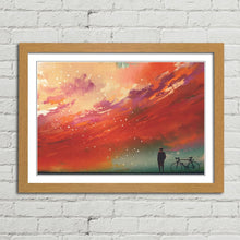 Load image into Gallery viewer, Man with Bicycle Red Sky Painting