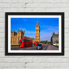 Load image into Gallery viewer, Red Bus and Black Taxi at Big Ben London