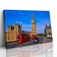 Load image into Gallery viewer, Red Bus and Black Taxi at Big Ben London