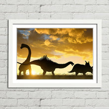Load image into Gallery viewer, Dinosaur Silhouettes at Sunset