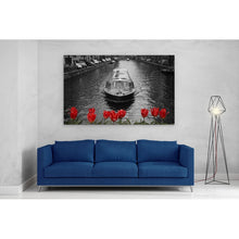 Load image into Gallery viewer, Amsterdam Canal Boat Bridge Red Tulips
