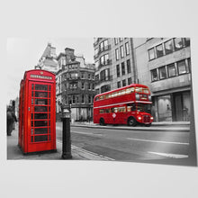 Load image into Gallery viewer, Red Bus and Telephone Box in London