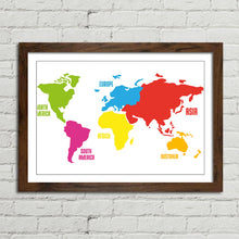 Load image into Gallery viewer, World Map Continents Colours