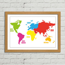 Load image into Gallery viewer, World Map Continents Colours