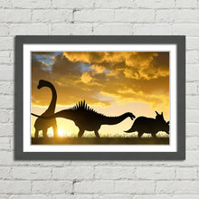 Load image into Gallery viewer, Dinosaur Silhouettes at Sunset