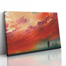 Load image into Gallery viewer, Man with Bicycle Red Sky Painting