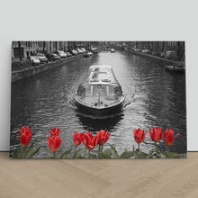 Load image into Gallery viewer, Amsterdam Canal Boat Bridge Red Tulips