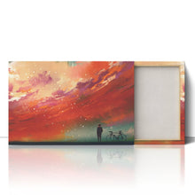 Load image into Gallery viewer, Man with Bicycle Red Sky Painting