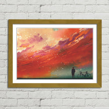 Load image into Gallery viewer, Man with Bicycle Red Sky Painting