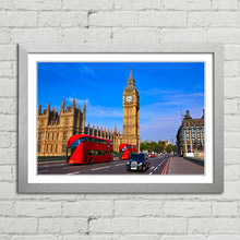 Load image into Gallery viewer, Red Bus and Black Taxi at Big Ben London