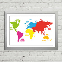 Load image into Gallery viewer, World Map Continents Colours