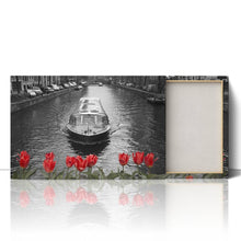 Load image into Gallery viewer, Amsterdam Canal Boat Bridge Red Tulips