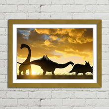Load image into Gallery viewer, Dinosaur Silhouettes at Sunset