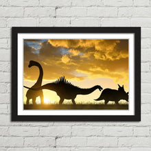 Load image into Gallery viewer, Dinosaur Silhouettes at Sunset