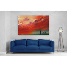 Load image into Gallery viewer, Man with Bicycle Red Sky Painting