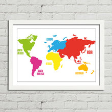 Load image into Gallery viewer, World Map Continents Colours