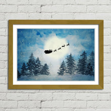 Load image into Gallery viewer, Santa Claus Reindeer Snow Watercolour Painting