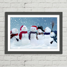 Load image into Gallery viewer, Snowman Choir Smiling at Christmas