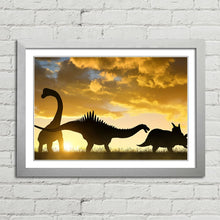 Load image into Gallery viewer, Dinosaur Silhouettes at Sunset