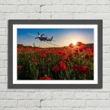 Load image into Gallery viewer, Spitfire over Poppy Field Sunset Remembrance