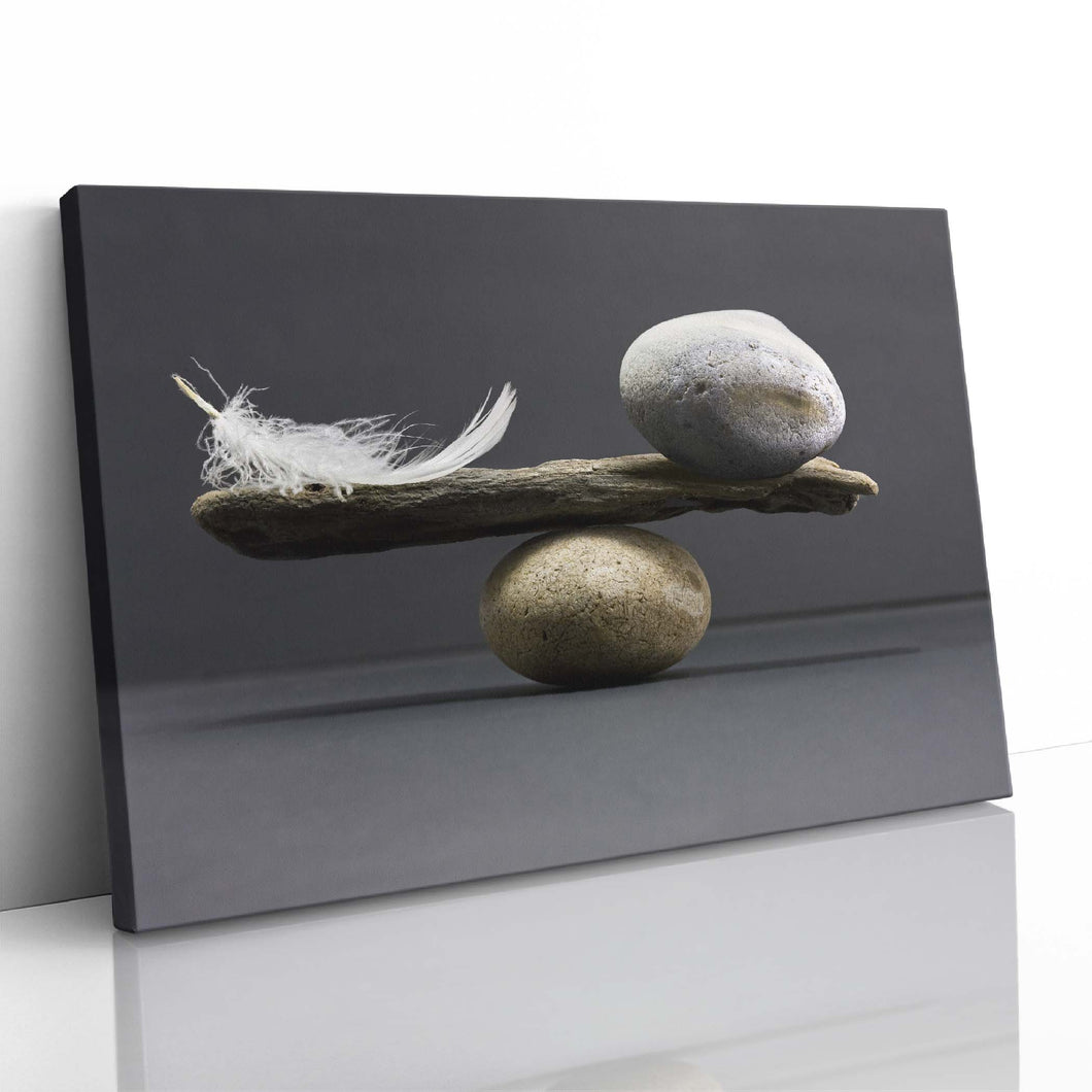 Feather Stone Balance Abstract Picture Canvas Framed Print Wall Art