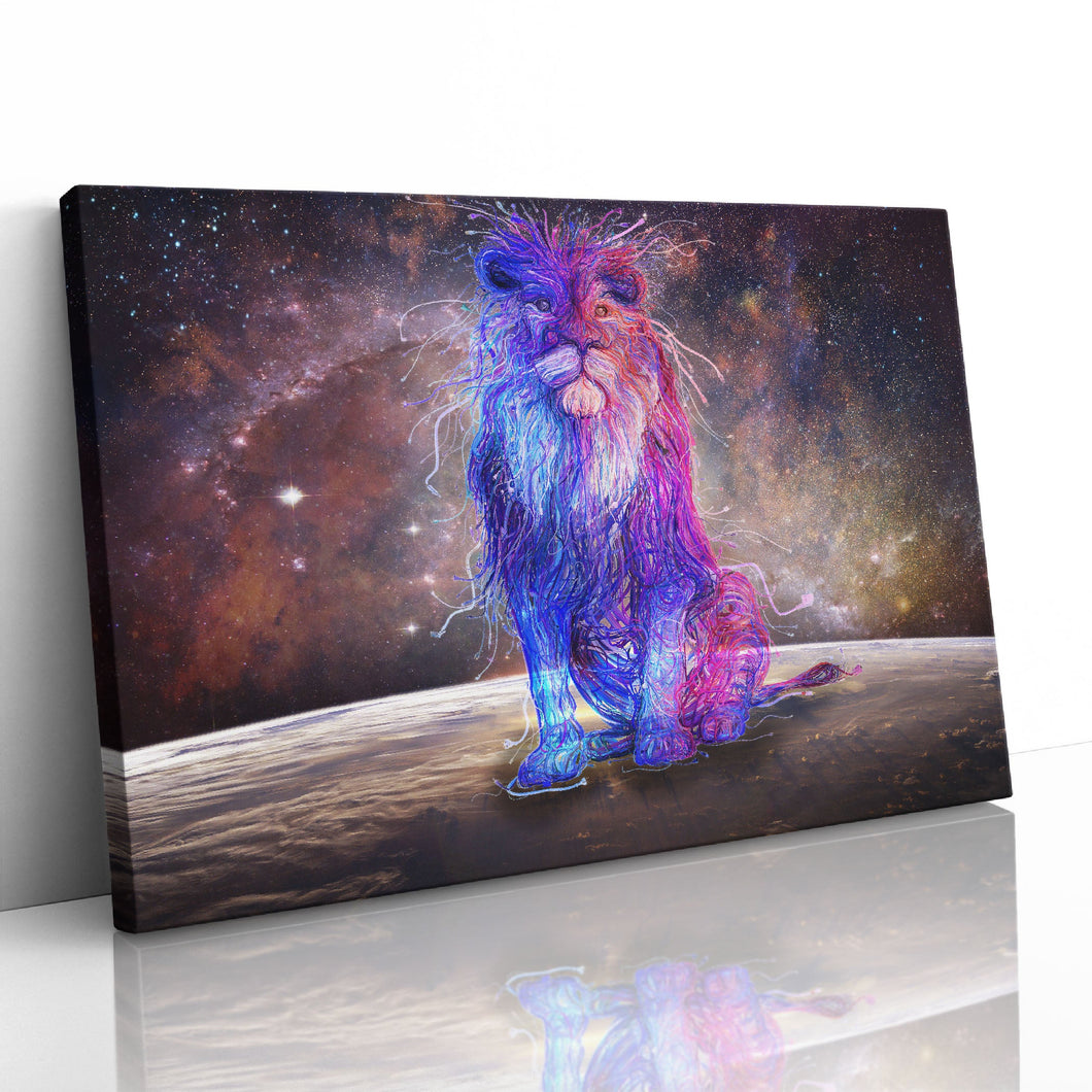 Abstract Coloured Lion Galaxy Picture Canvas Framed Print Wall Art Poster