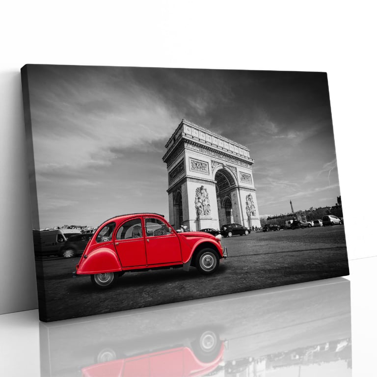 Red Citroen 2CV at Arc de Triomphe Paris