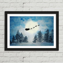 Load image into Gallery viewer, Santa Claus Reindeer Snow Watercolour Painting
