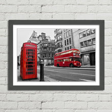 Load image into Gallery viewer, Red Bus and Telephone Box in London
