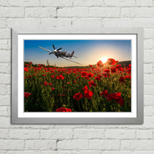 Load image into Gallery viewer, Spitfire over Poppy Field Sunset Remembrance
