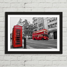 Load image into Gallery viewer, Red Bus and Telephone Box in London
