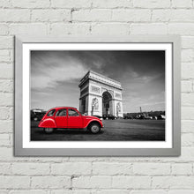 Load image into Gallery viewer, Red Citroen 2CV at Arc de Triomphe Paris
