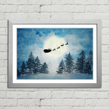 Load image into Gallery viewer, Santa Claus Reindeer Snow Watercolour Painting
