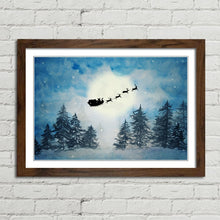 Load image into Gallery viewer, Santa Claus Reindeer Snow Watercolour Painting
