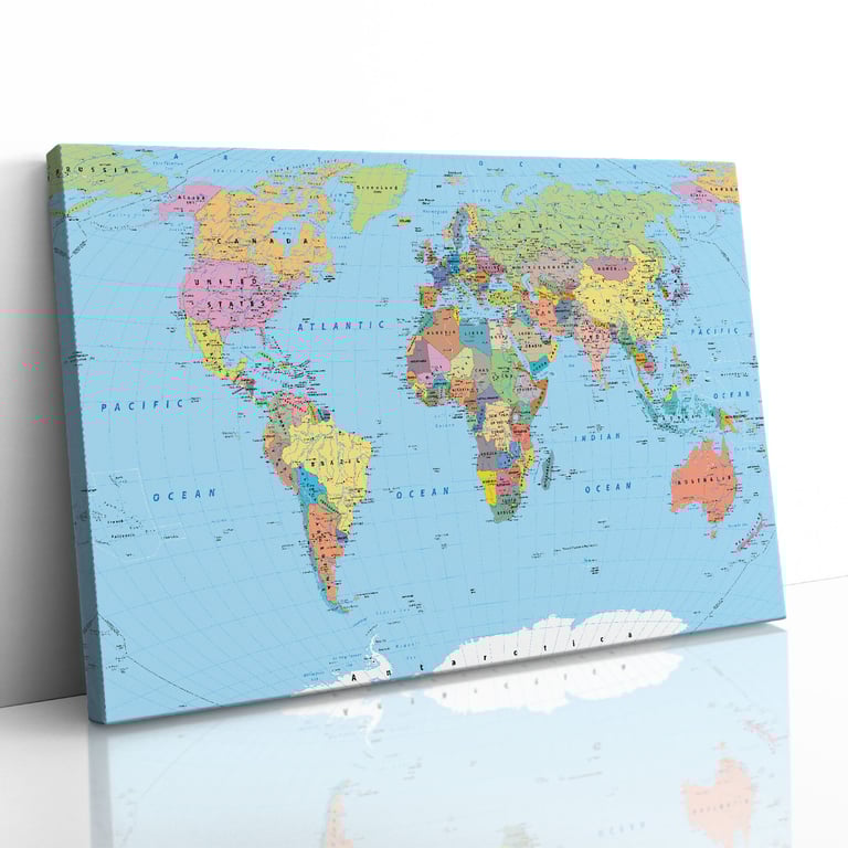 World Map Countries Capitals Red Bus Prints