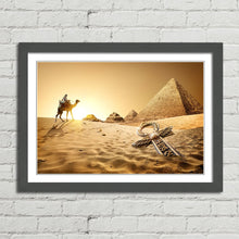 Load image into Gallery viewer, Pyramids, Ankh and Camel in Desert
