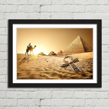 Load image into Gallery viewer, Pyramids, Ankh and Camel in Desert
