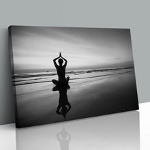 Load image into Gallery viewer, Woman Beach Meditation Silhouette
