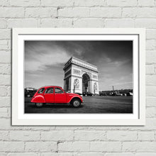 Load image into Gallery viewer, Red Citroen 2CV at Arc de Triomphe Paris
