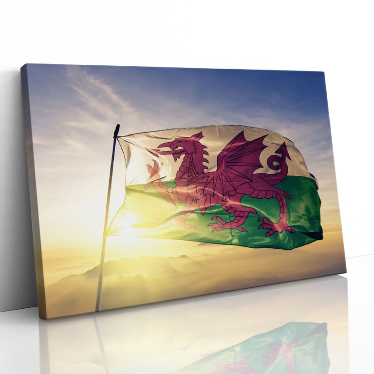 Wales Red Dragon National Flag Sunrise