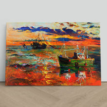 Load image into Gallery viewer, Fishing Boats at Sea Oil Painting
