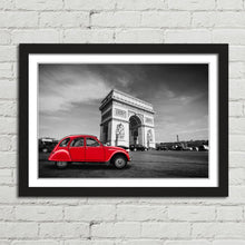 Load image into Gallery viewer, Red Citroen 2CV at Arc de Triomphe Paris
