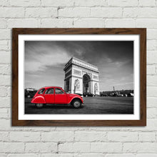 Load image into Gallery viewer, Red Citroen 2CV at Arc de Triomphe Paris
