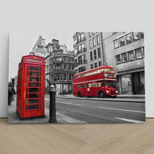 Load image into Gallery viewer, Red Bus and Telephone Box in London
